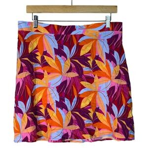 NWT Lily Rose Tropical Leaf Print Mini Skirt Orange Purple Pink Summer Size XL